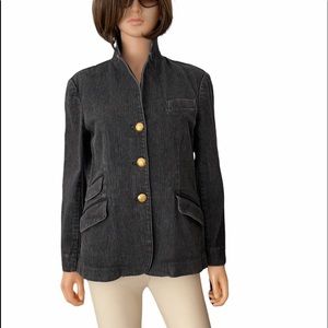 Vintage Ralph Lauren black jean jacket gold crest buttons made in Hong Kong